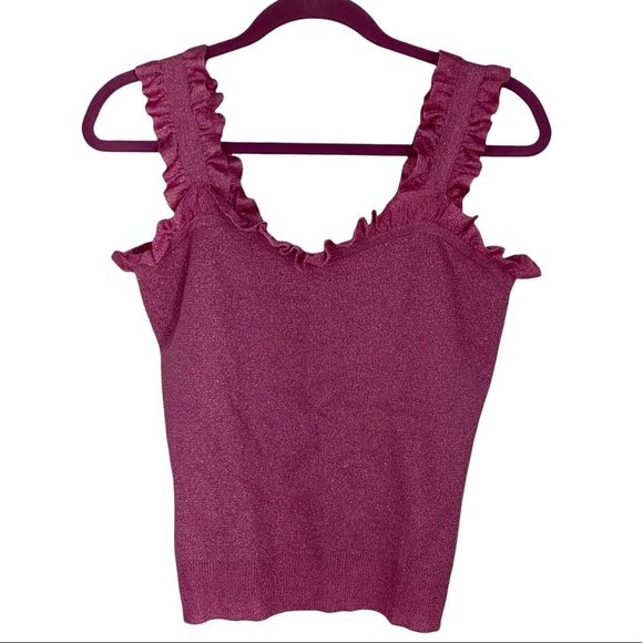 Steve J & Yoni P Ruffled Pink Shimmery Stretchy Tank Top M - Picture 1 of 5
